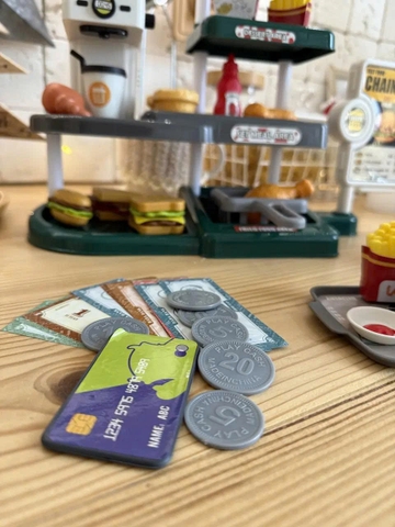 Quầy tính tiền đồ ăn nhanh cho bé 71 chi tiết – bộ đồ chơi bán hàng hamburger khoai tây chiên siêu thật