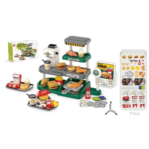 Quầy tính tiền đồ ăn nhanh cho bé 71 chi tiết – bộ đồ chơi bán hàng hamburger khoai tây chiên siêu thật