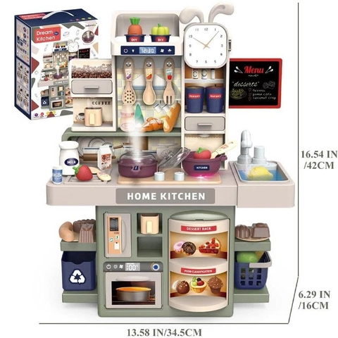 Bộ đồ chơi nhà bếp cho bé 42cm có khói như thật + chậu rửa nước tuần hoàn – kitchen mini siêu đầy đủ phụ kiện