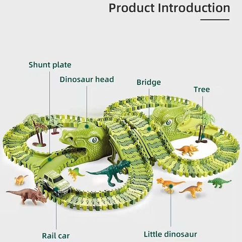 Đồ chơi đường ray khủng long lắp ráp cho bé kèm xe chạy pin – bộ track dinosaur công viên khủng long uốn cong linh hoạt