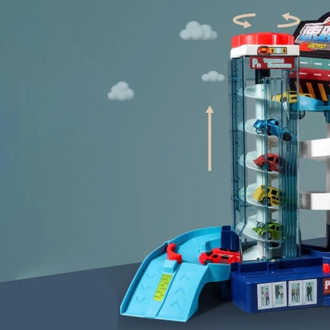 Bãi đỗ xe ô tô 5 tầng có thang máy tự động, đèn nhạc – Gara xe hơi cho bé trai siêu hấp dẫn
