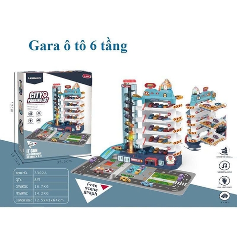 Bãi đỗ xe ô tô 5 tầng có thang máy tự động, đèn nhạc – Gara xe hơi cho bé trai siêu hấp dẫn