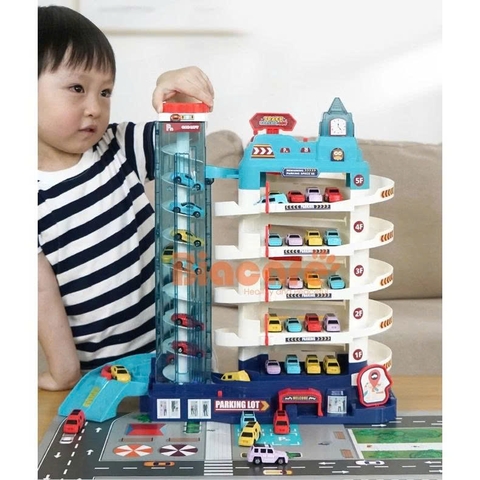 Bãi đỗ xe ô tô 5 tầng có thang máy tự động, đèn nhạc – Gara xe hơi cho bé trai siêu hấp dẫn
