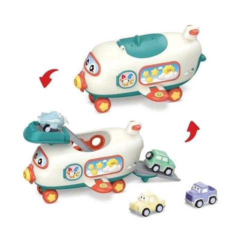 Máy bay đường ray thả xe ô tô có nhạc – đồ chơi 2in1 kèm ô tô mini siêu vui cho bé 3+