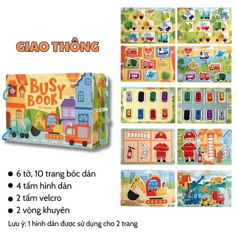 Đồ Chơi Bóc Dán Nhiều Chủ Đề Busy Book Montessori Cho Bé – Sách Tương Tác Chủ Đề Động Vật, Số Đếm, Giao Thông, Khủng Long