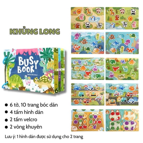 Đồ Chơi Bóc Dán Nhiều Chủ Đề Busy Book Montessori Cho Bé – Sách Tương Tác Chủ Đề Động Vật, Số Đếm, Giao Thông, Khủng Long