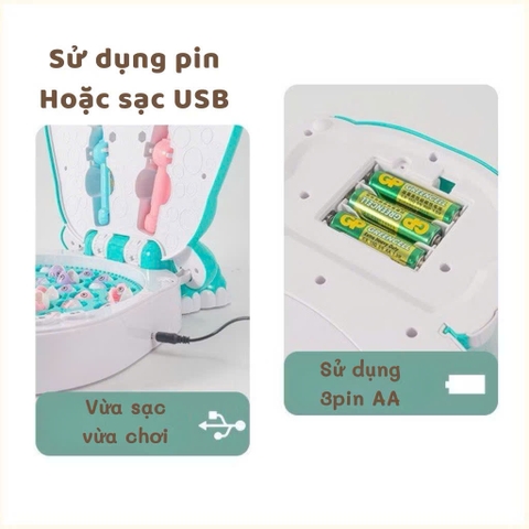 Đồ Chơi Câu Cá Nam Châm kèm cân toán học có phát nhạc Tiếng Anh, thẻ bảng chữ số, sạc pin bằng USB và 45 cá nhỏ
