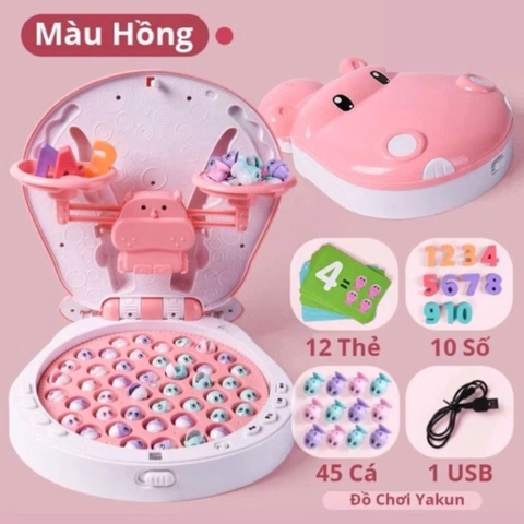 Đồ Chơi Câu Cá Nam Châm kèm cân toán học có phát nhạc Tiếng Anh, thẻ bảng chữ số, sạc pin bằng USB và 45 cá nhỏ