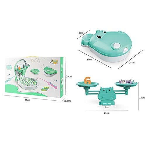 Đồ Chơi Câu Cá Nam Châm kèm cân toán học có phát nhạc Tiếng Anh, thẻ bảng chữ số, sạc pin bằng USB và 45 cá nhỏ