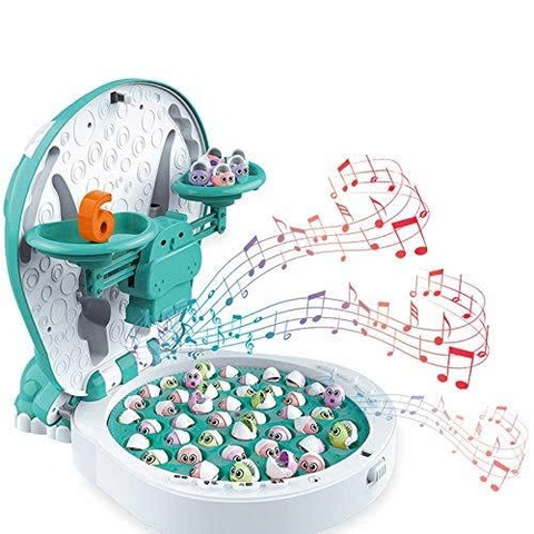 Đồ Chơi Câu Cá Nam Châm kèm cân toán học có phát nhạc Tiếng Anh, thẻ bảng chữ số, sạc pin bằng USB và 45 cá nhỏ