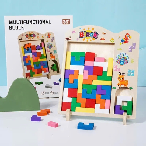 Đồ Chơi Gỗ Xếp Hình Tetris Montessori Đa Năng Cho Bé 3+ Tuổi – Rèn Tư Duy Logic & Khéo Léo