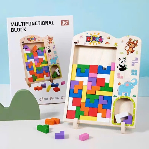 Đồ Chơi Gỗ Xếp Hình Tetris Montessori Đa Năng Cho Bé 3+ Tuổi – Rèn Tư Duy Logic & Khéo Léo