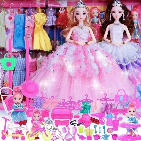 Bộ Búp Bê Công Chúa Barbie Kèm Váy Thay Đồ & Phụ Kiện – Hộp Quà Đồ Chơi Bé Gái Cao Cấp
