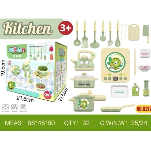 Bộ Đồ Chơi Nhà Bếp Cho Bé Chủ Đề Khủng Long – Set Nấu Ăn Mini Kèm Bếp & Dụng Cụ 20 Chi Tiết