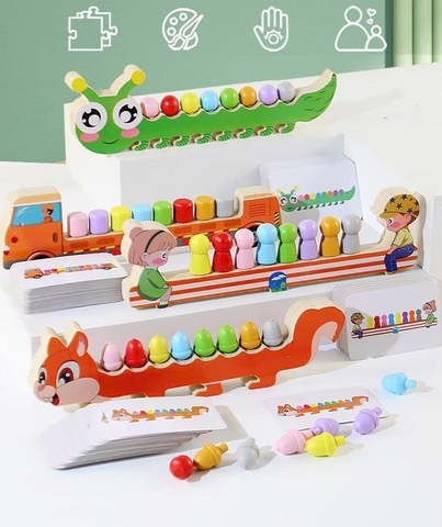Đồ Chơi Gỗ Xếp Màu Theo Thẻ Cáo Dài Montessori Cho Bé – Rèn Tư Duy Logic & Nhận Biết Màu Sắc