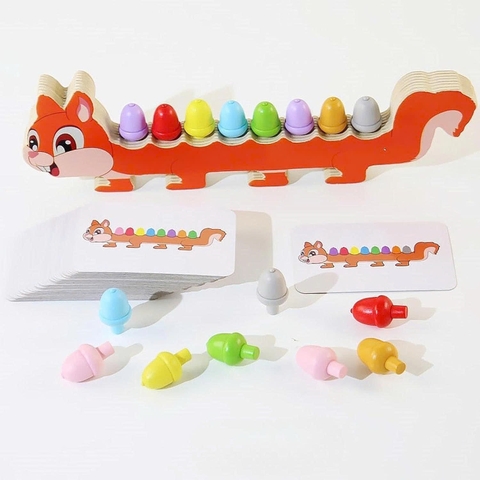 Đồ Chơi Gỗ Xếp Màu Theo Thẻ Cáo Dài Montessori Cho Bé – Rèn Tư Duy Logic & Nhận Biết Màu Sắc