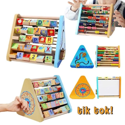 Bảng Vẽ Tam Giác Trí Tuệ 2 Mặt Montessori Cho Bé – Bảng Từ Viết Xóa Kèm Đồng Hồ Học Tập Thông Minh