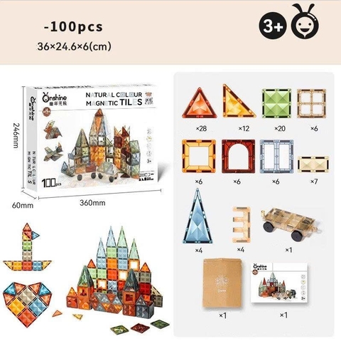 BỘ XẾP HÌNH NAM CHÂM MAGNETIC TILES 100 CHI TIẾT – BÉ CHƠI MÊ, BA MẸ CỰC THÍCH