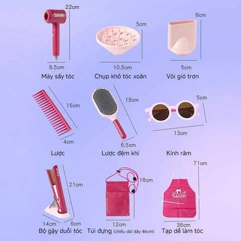 Bộ Đồ Chơi Làm Tóc Cho Bé Hair Salon Kèm Máy Sấy Máy Duỗi Lược Kẹp Tóc Phụ Kiện Công Chúa
