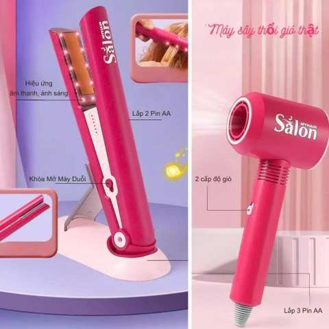 Bộ Đồ Chơi Làm Tóc Cho Bé Hair Salon Kèm Máy Sấy Máy Duỗi Lược Kẹp Tóc Phụ Kiện Công Chúa