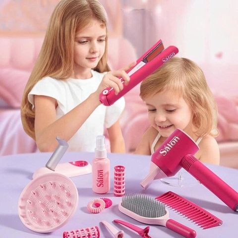 Bộ Đồ Chơi Làm Tóc Cho Bé Hair Salon Kèm Máy Sấy Máy Duỗi Lược Kẹp Tóc Phụ Kiện Công Chúa