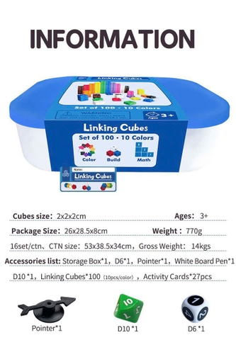 Linking Cubes Montessori - Bộ Học Liệu STEM Giúp Bé Học Toán, Đếm Số Và Phát Triển Tư Duy