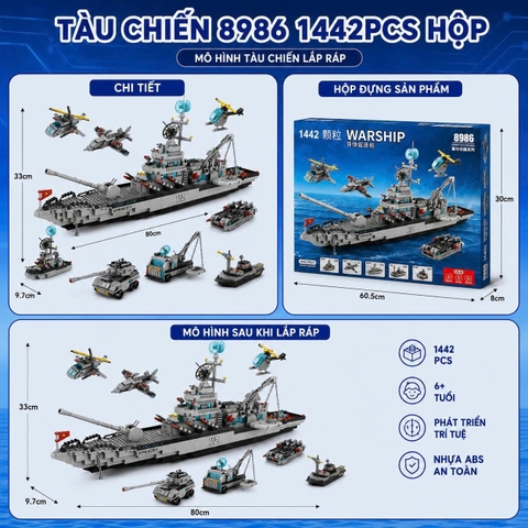Lắp Tàu Chiến Khổng Lồ, mô hình tàu chiến 6 in 1, ghép máy bay, tàu chiến, xe tăng, giúp bé sáng tạo
