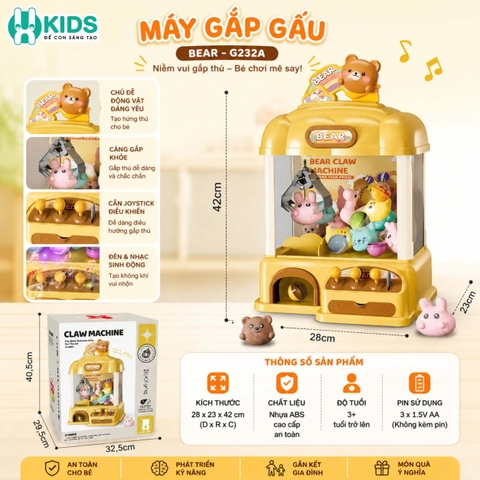 Máy Gắp Thú Bông Mini Có Nhạc Đèn LED Kích Thước Lớn 40cm Cho Bé – Đồ Chơi Tương Tác Xkids