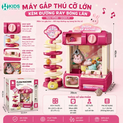 Máy Gắp Thú Bông Mini Có Nhạc Đèn LED Kích Thước Lớn 40cm Cho Bé – Đồ Chơi Tương Tác Xkids
