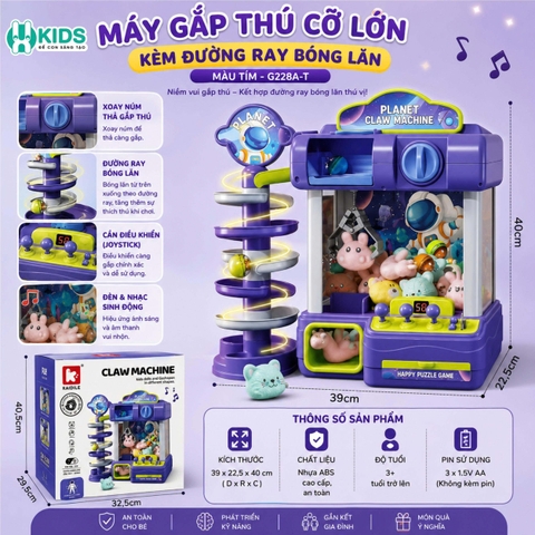 Máy Gắp Thú Bông Mini Có Nhạc Đèn LED Kích Thước Lớn 40cm Cho Bé – Đồ Chơi Tương Tác Xkids