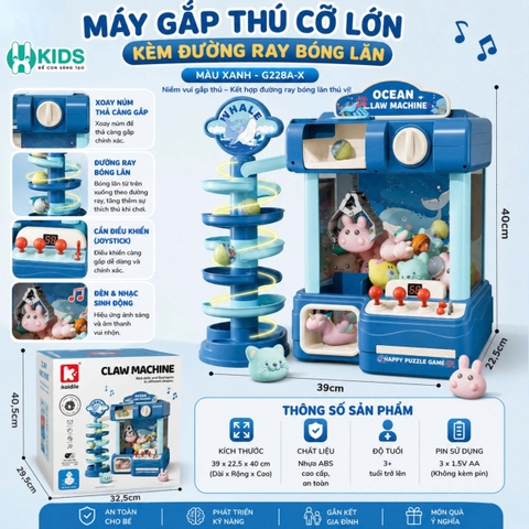 Máy Gắp Thú Bông Mini Có Nhạc Đèn LED Kích Thước Lớn 40cm Cho Bé – Đồ Chơi Tương Tác Xkids