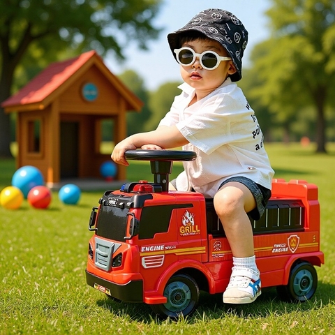 Xe Chòi Chân Xe Tải Đỏ Cho Bé – Biến Hình Gara 2in1, Kèm 4 Xe Mini – Mã ZH914