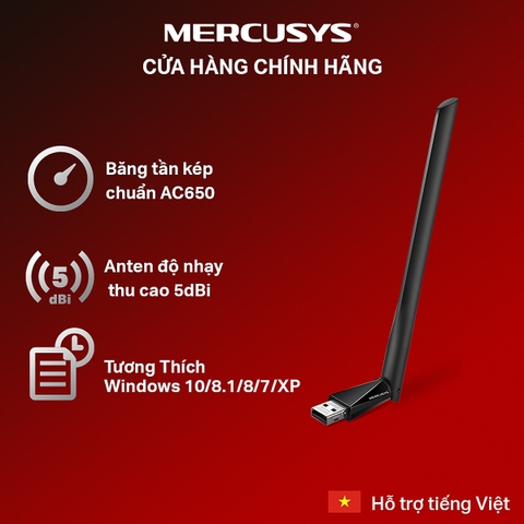 USB Wifi Mercusys MU6H băng tần kép AC650 (Có Anten)