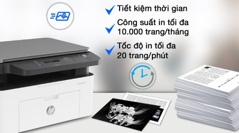 [Mới 100%] Máy in Laser đen trắng đa năng HP 135w 4ZB83A (In, Scan, Copy, A4, USB, WIFI)