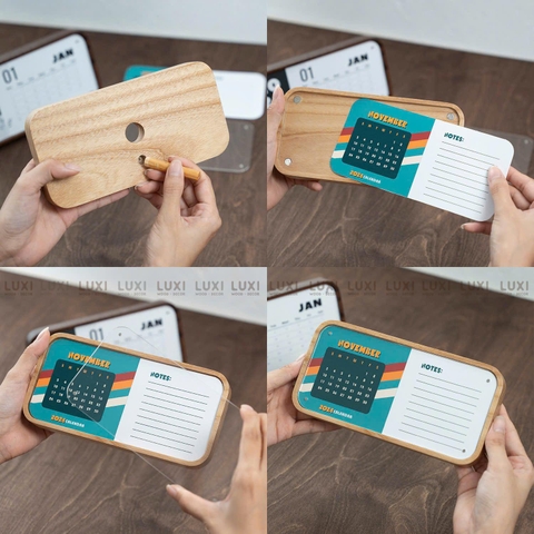 Bảng Quét Mã QR Để Bàn Khung Gỗ Sồi Nga Hút Nam Châm Kẹp Mica Chữ Nhật