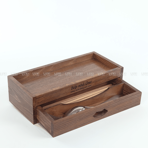 HỘP ĐỰNG ĐŨA GỖ 2 NGĂN - LUXI DECOR