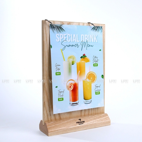 MENU GỖ SIZE A4, A5 KHOEN TRÒN CÓ ĐẾ GỖ SỒI, MENU DÀY 1CM - LUXI DECOR