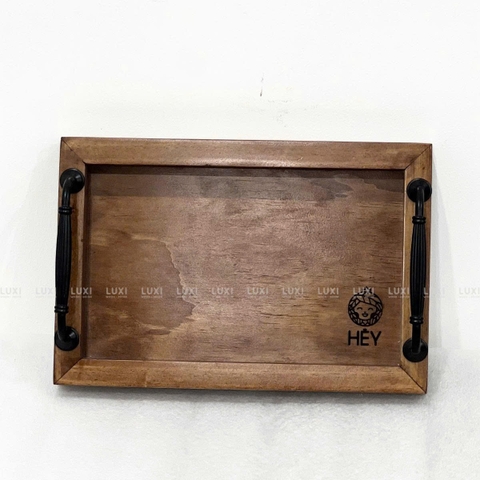 Khay Gỗ Chữ Nhật Có Tay Cầm Kim Loại - Luxi Decor