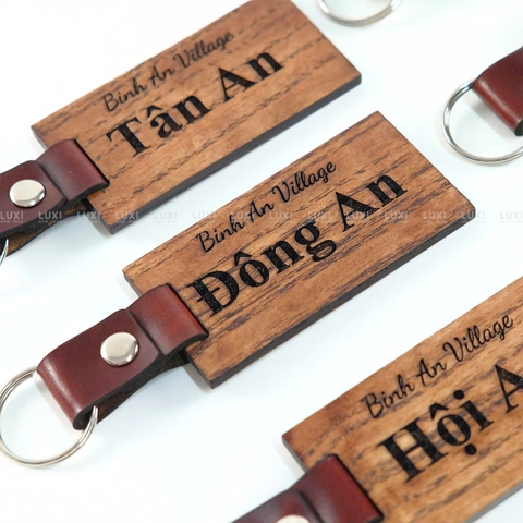 Móc Khóa Gỗ Sồi Kèm Da Bò Thật Cao Cấp - Luxi Decor