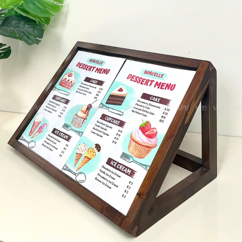 Kệ Đựng Menu Size A3 - Khung Gỗ Thông - Kèm Mica - Luxi Decor