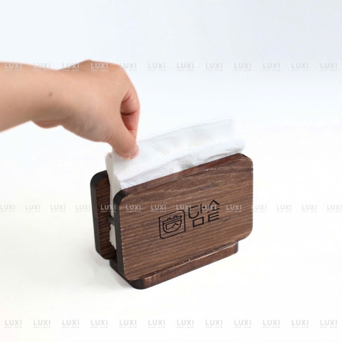 Kệ Đựng Giấy Gỗ Có Chắn Inox - Khắc Logo Theo Yêu Cầu - LUXI DECOR