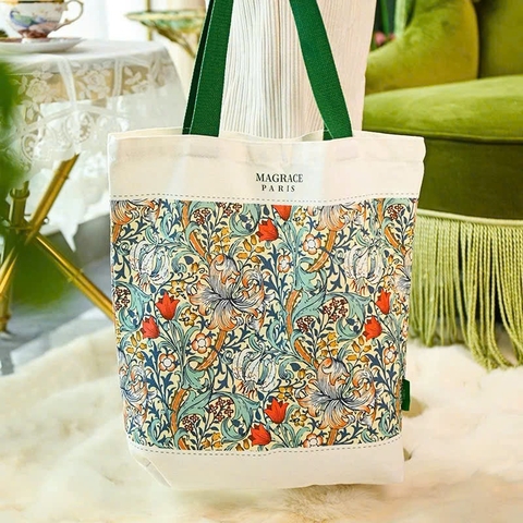 Túi xách MAGRACE PARIS chất vải Canvas họa tiết hoa huệ vàng