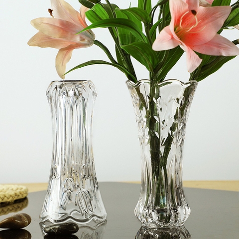 Lọ cắm hoa thủy tinh cao cấp 25cm, 20cm (Màu sắc hoa văn ngẫu nhiên)