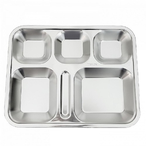 Khay cơm phần 5 ngăn INOX 304 có nắp nhựa ( HÀNG CHÍNH HÃNG)
