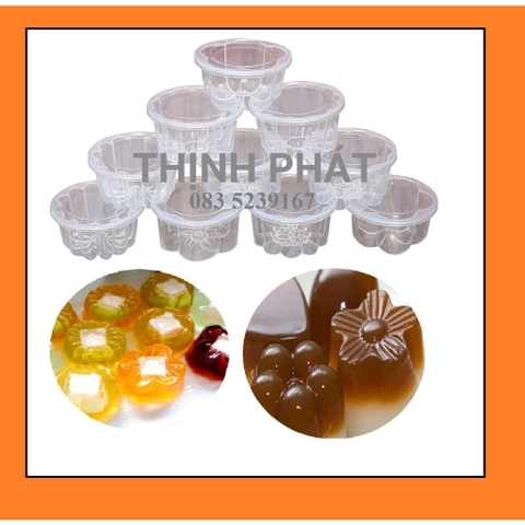 Combo 10 Khuôn Làm Rau Câu , Bánh Flan , Rau Câu Trung Thu Hình Hoa Văn Có Nắp Tiện Lợi