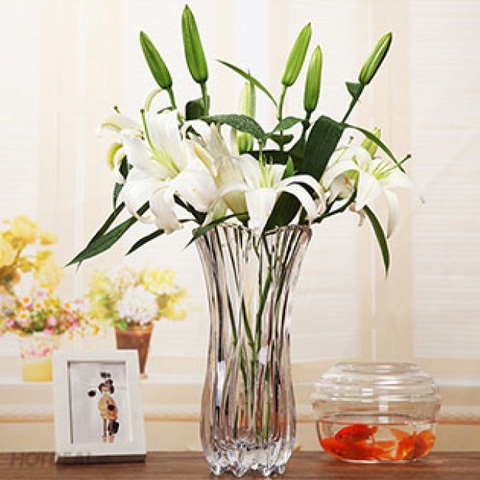 Lọ cắm hoa thủy tinh cao cấp 25cm, 20cm (Màu sắc hoa văn ngẫu nhiên)