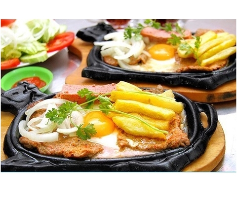 Bộ Chảo gang bò bít tết chống dính lớn tổ ong kèm đế gỗ