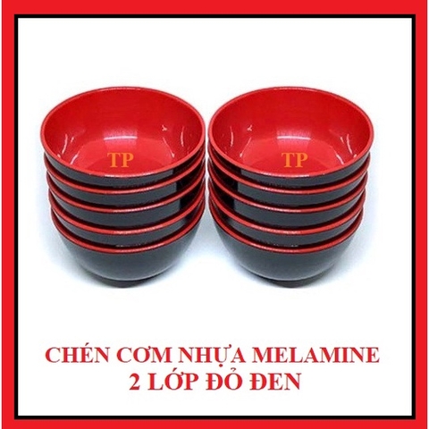 Bộ 10 Chén cơm _ bát cơm nhựa melamine đỏ đen Fataco