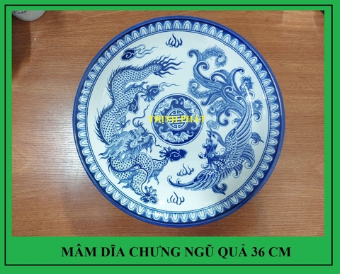 Mâm bồng - dĩa chưng ngũ quả gốm sứ Bát tràng đường kính 32cm, 36cm