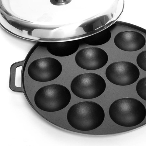 Khuôn Bánh Khọt Gang Chống Dính Loại Dày Cao Cấp Nắp Inox ( 8 - 10 - 12 lỗ )